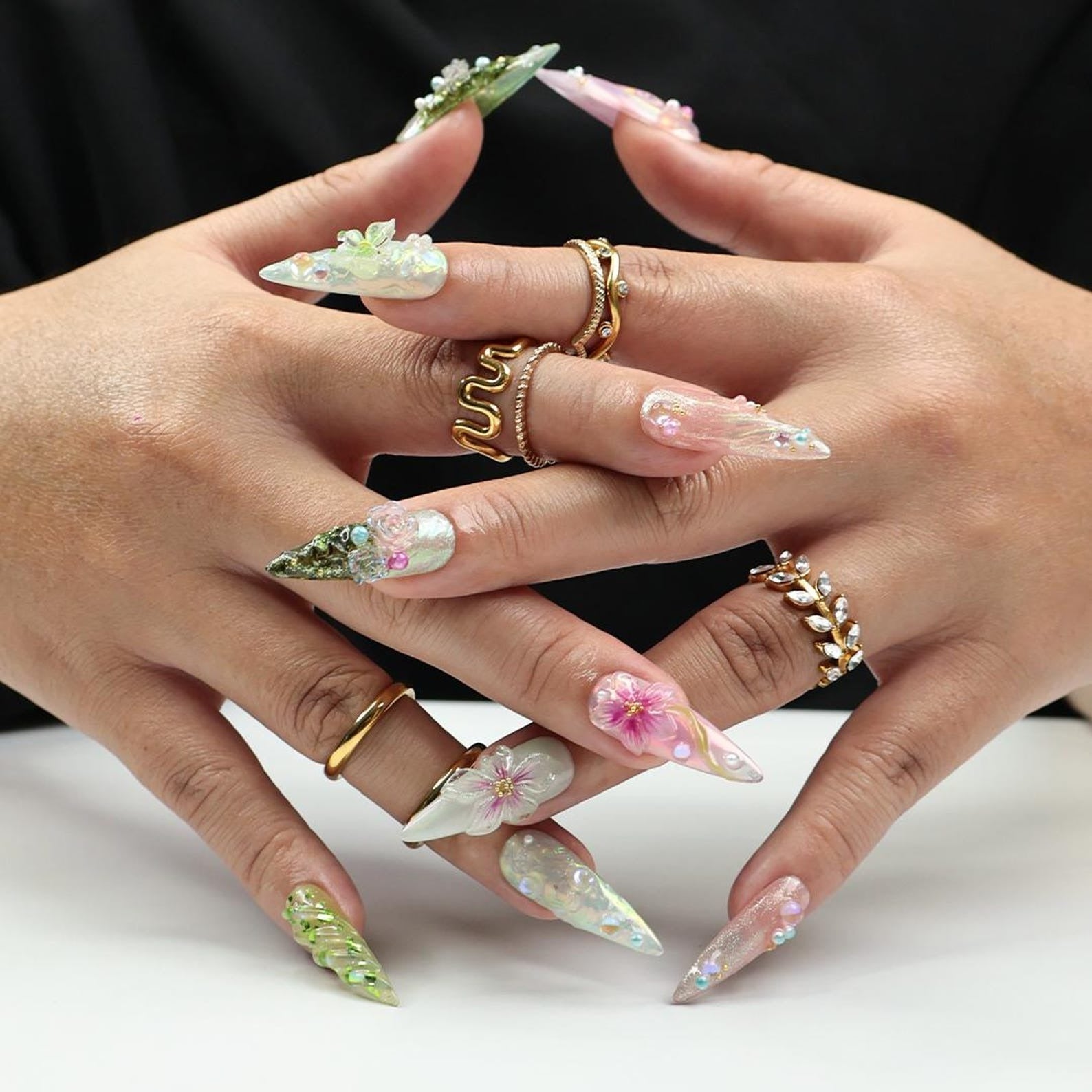 Green & Pink Handmade Press on nails - Summer Nails