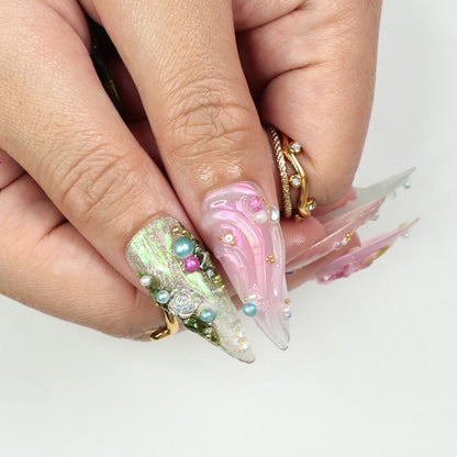 Green & Pink Handmade Press on nails - Summer Nails
