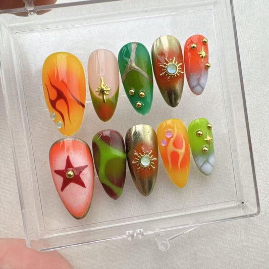 Hand Drawn Handmade Press on nails - Summer Nails