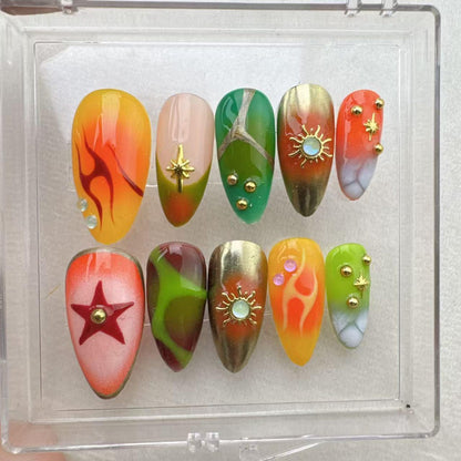 Hand Drawn Handmade Press on nails - Summer Nails