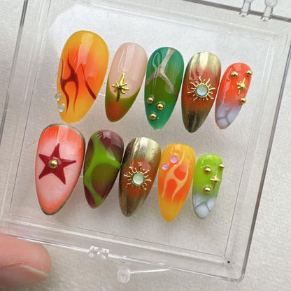 Hand Drawn Handmade Press on nails - Summer Nails