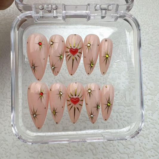Heart Pink Summer Handmade Press on nails - Summer Nails