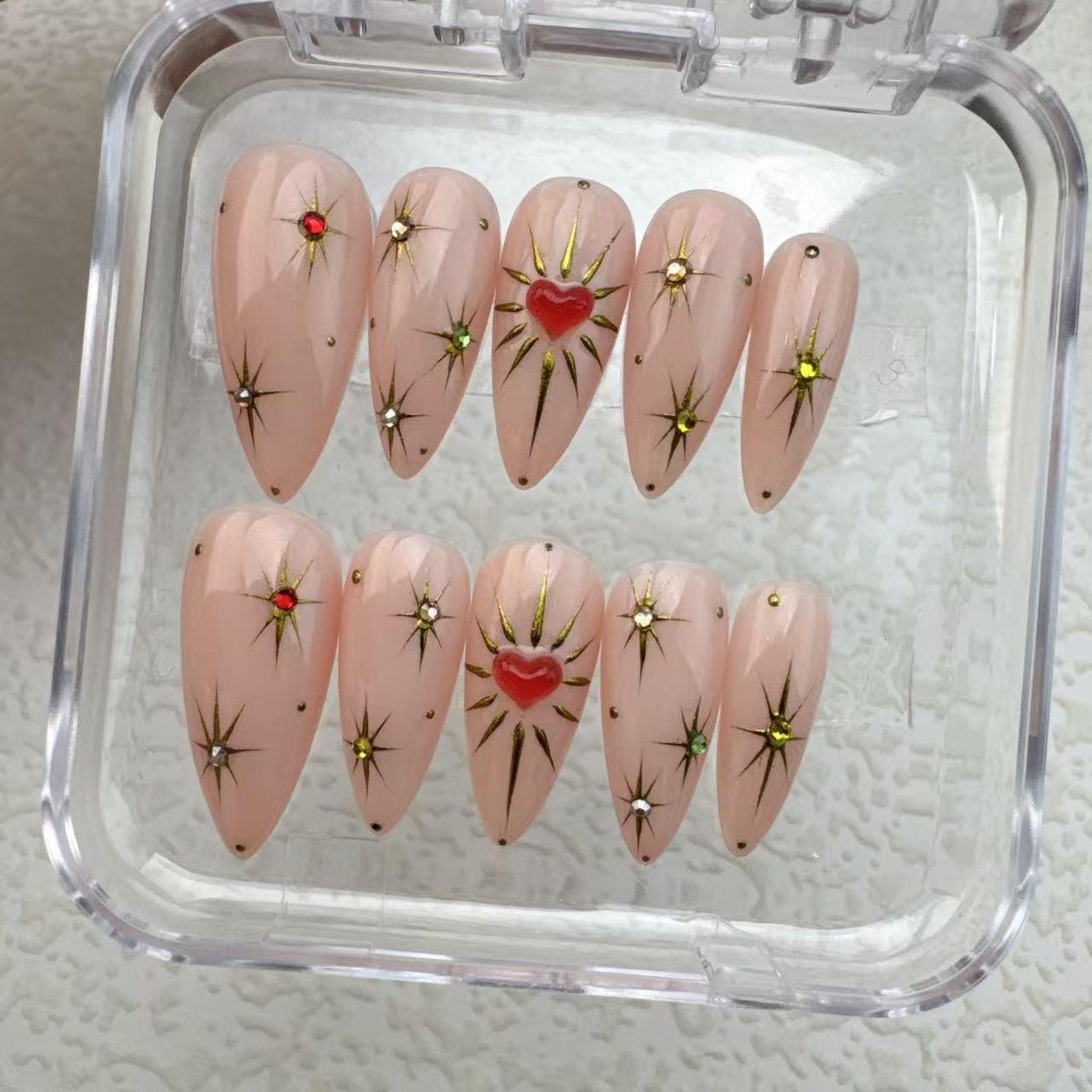 Heart Pink Summer Handmade Press on nails - Summer Nails