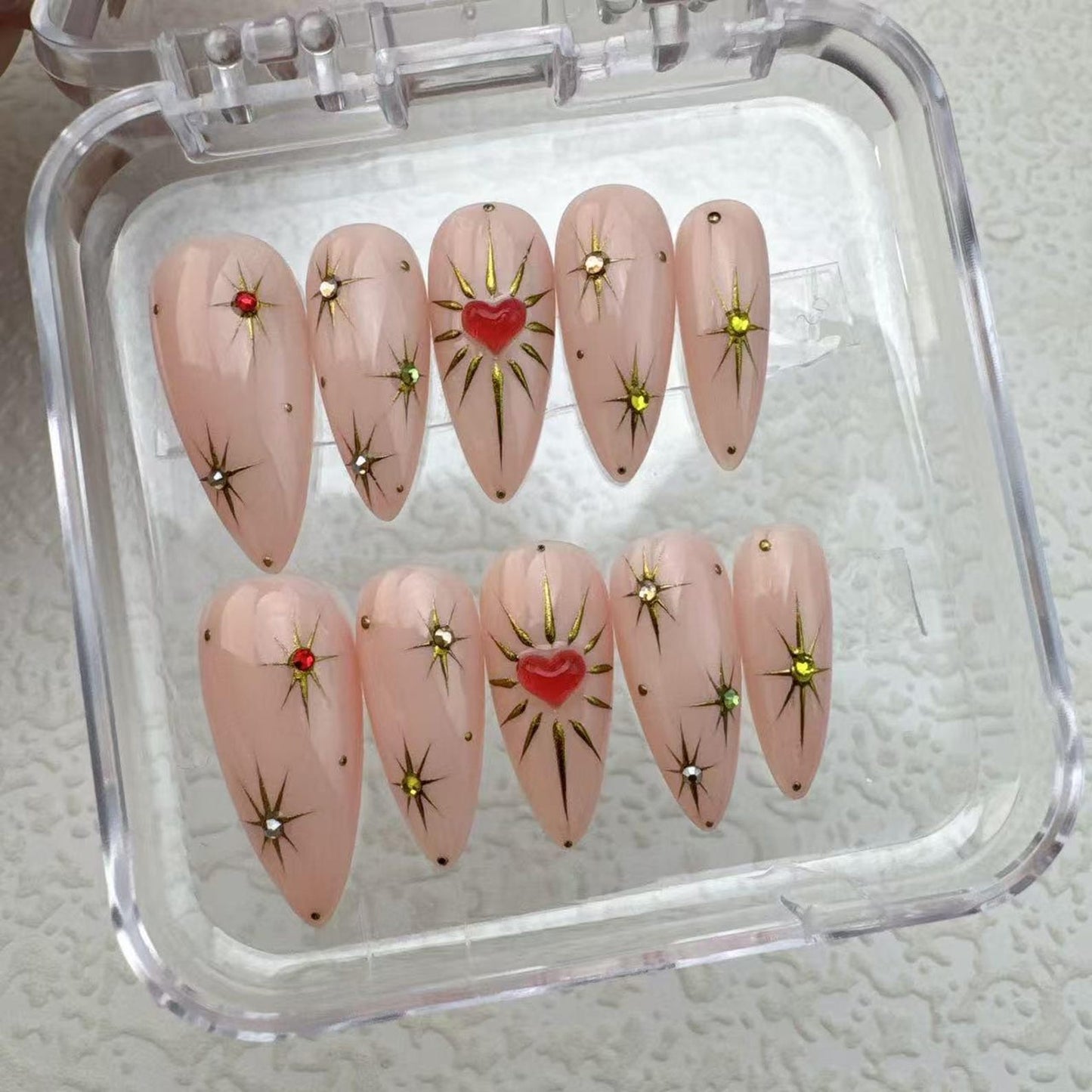 Heart Pink Summer Handmade Press on nails - Summer Nails