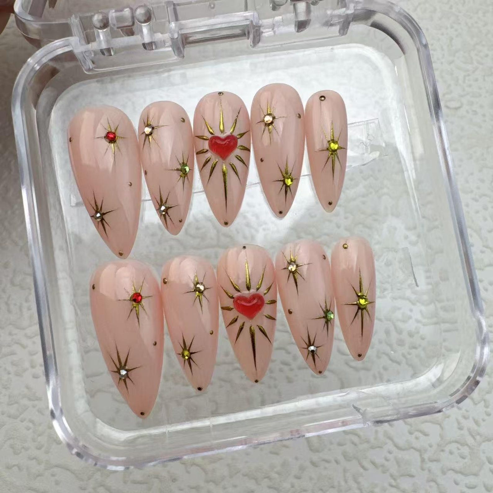 Heart Pink Summer Handmade Press on nails - Summer Nails