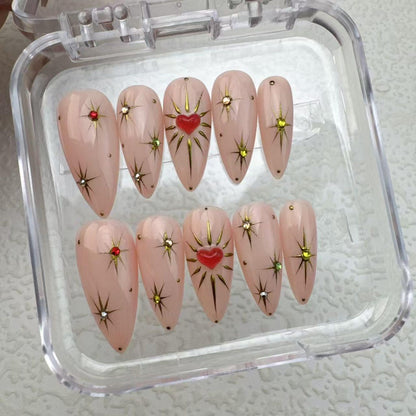Heart Pink Summer Handmade Press on nails - Summer Nails