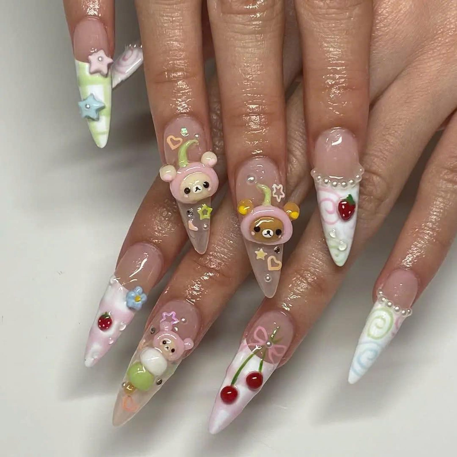 Kawaii Pastel Bear Handmade Press on nails - Summer Nails