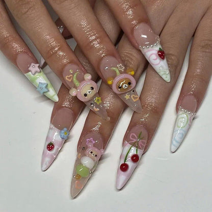 Kawaii Pastel Bear Handmade Press on nails - Summer Nails