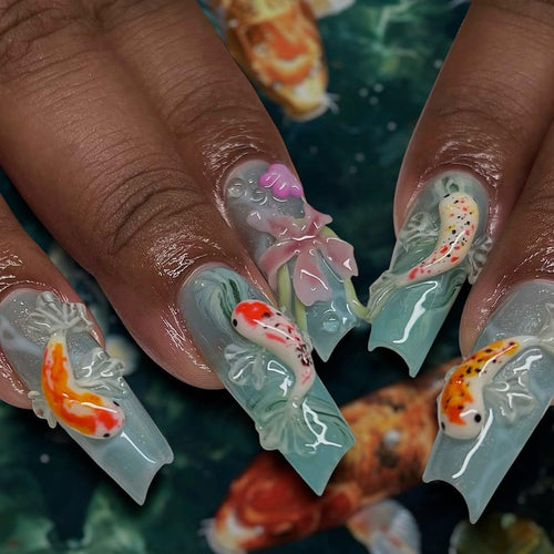 Koi Fish Japanese Handmade Press on nails - Summer Nails