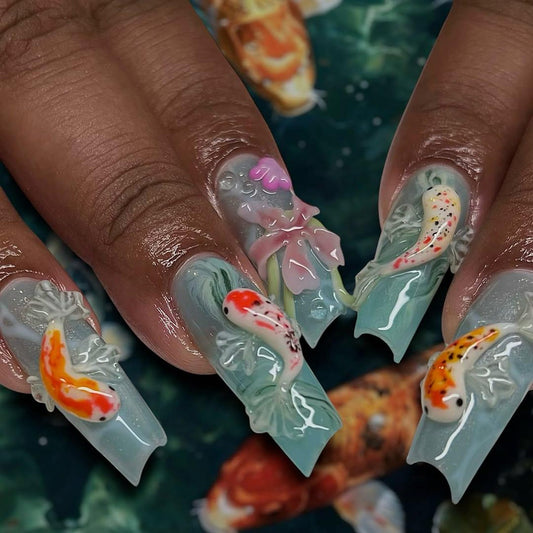 Koi Fish Japanese Handmade Press on nails - Summer Nails