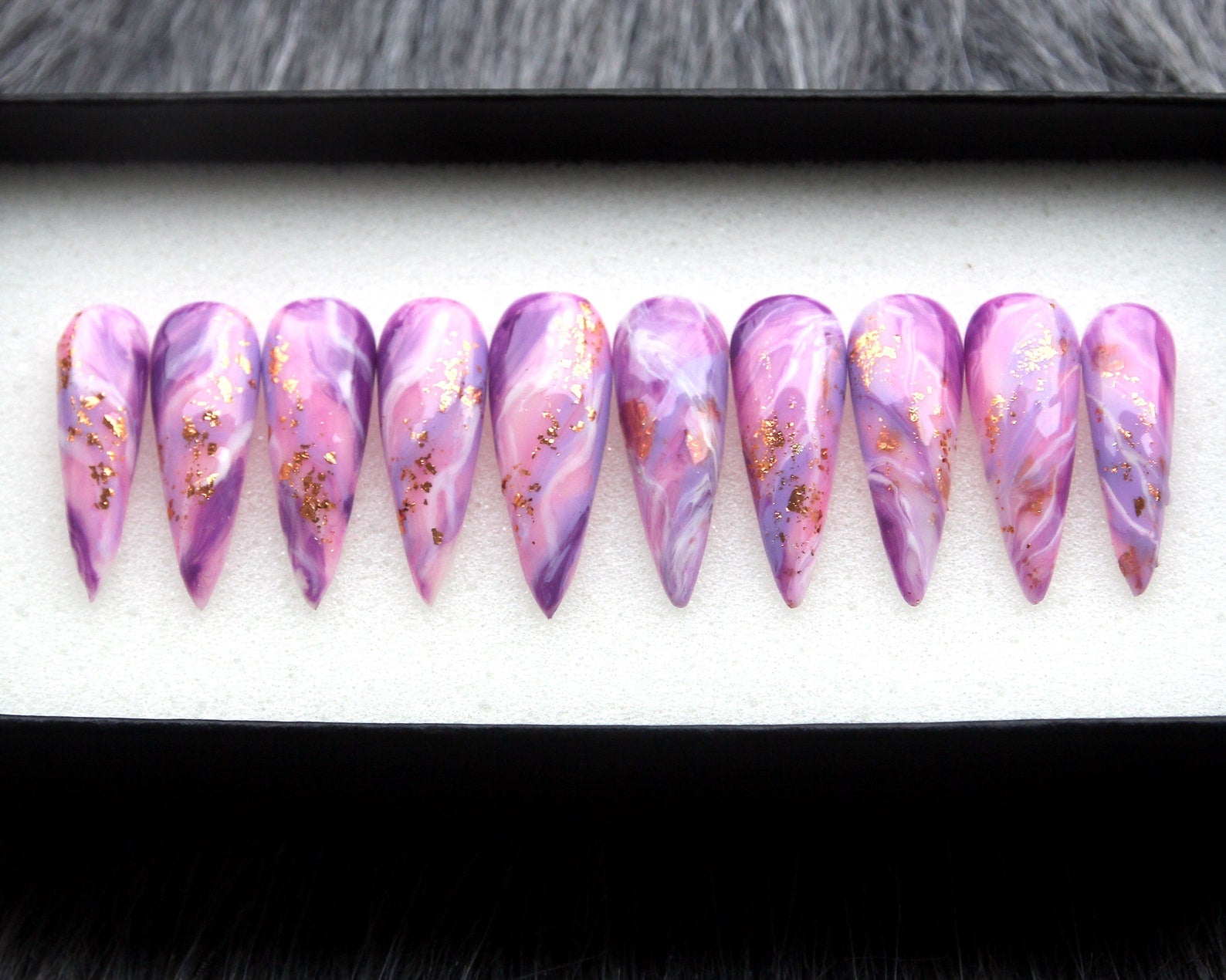 Lavender Glitter Handmade Press on nails - Summer Nails 