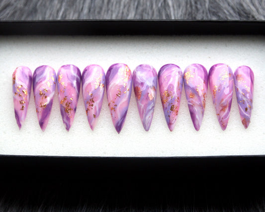 Lavender Glitter Handmade Press on nails - Summer Nails 