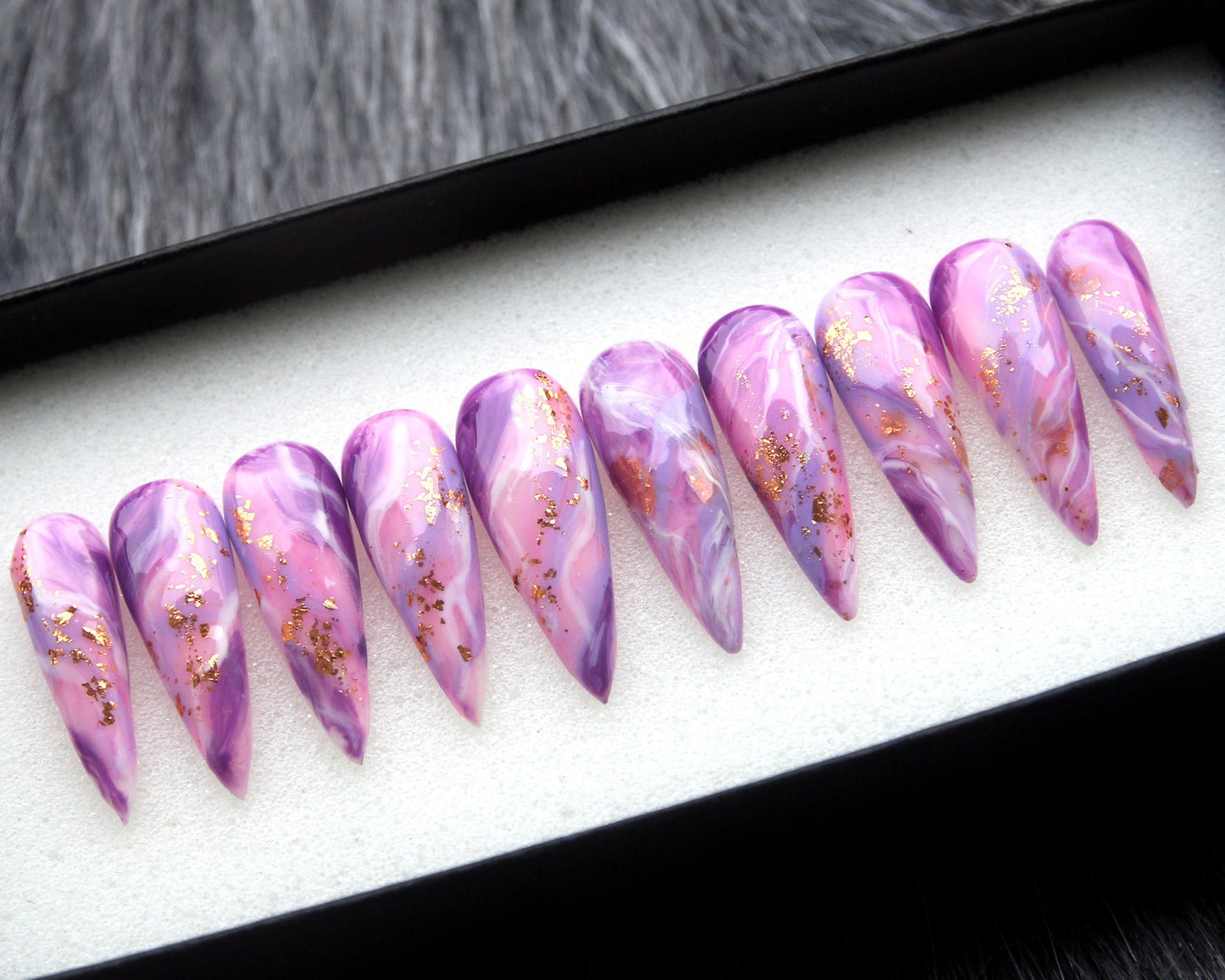 Lavender Glitter Handmade Press on nails - Summer Nails 