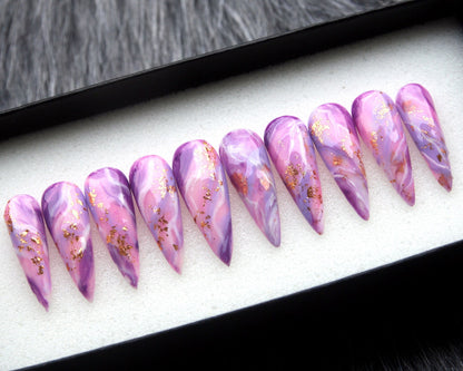 Lavender Glitter Handmade Press on nails - Summer Nails 