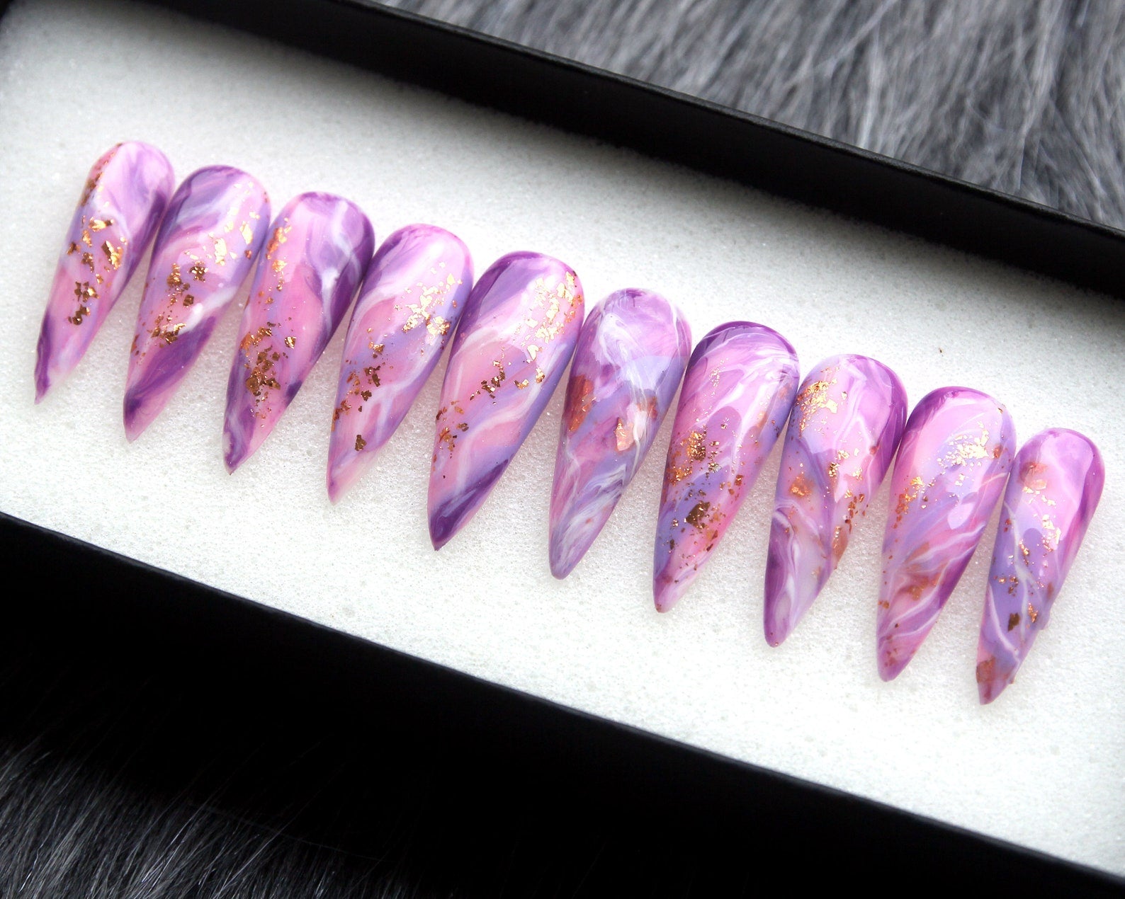 Lavender Glitter Handmade Press on nails - Summer Nails 