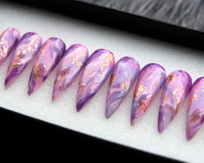 Lavender Glitter Handmade Press on nails - Summer Nails 