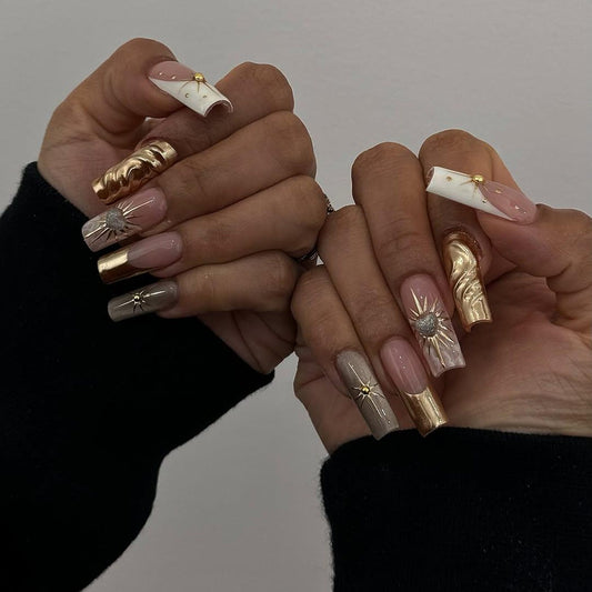 Luxury Gold Hour Handmade Press on nails - Summer Nails