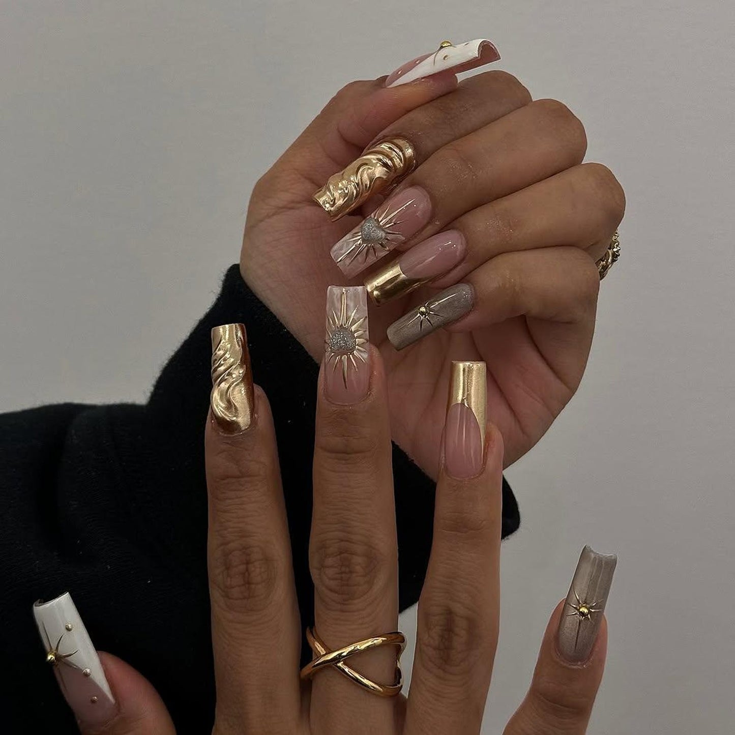 Luxury Gold Hour Handmade Press on nails - Summer Nails