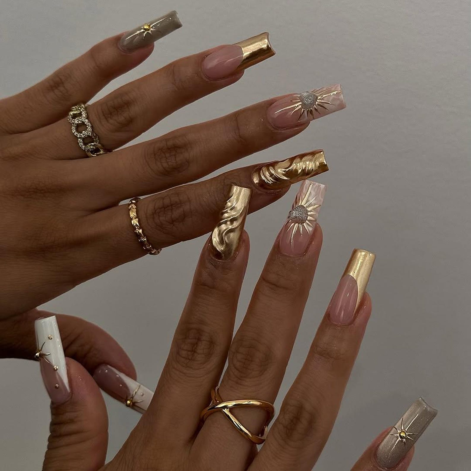 Luxury Gold Hour Handmade Press on nails - Summer Nails