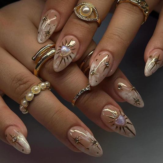 Luxury Nude Gold Handmade Press on nails