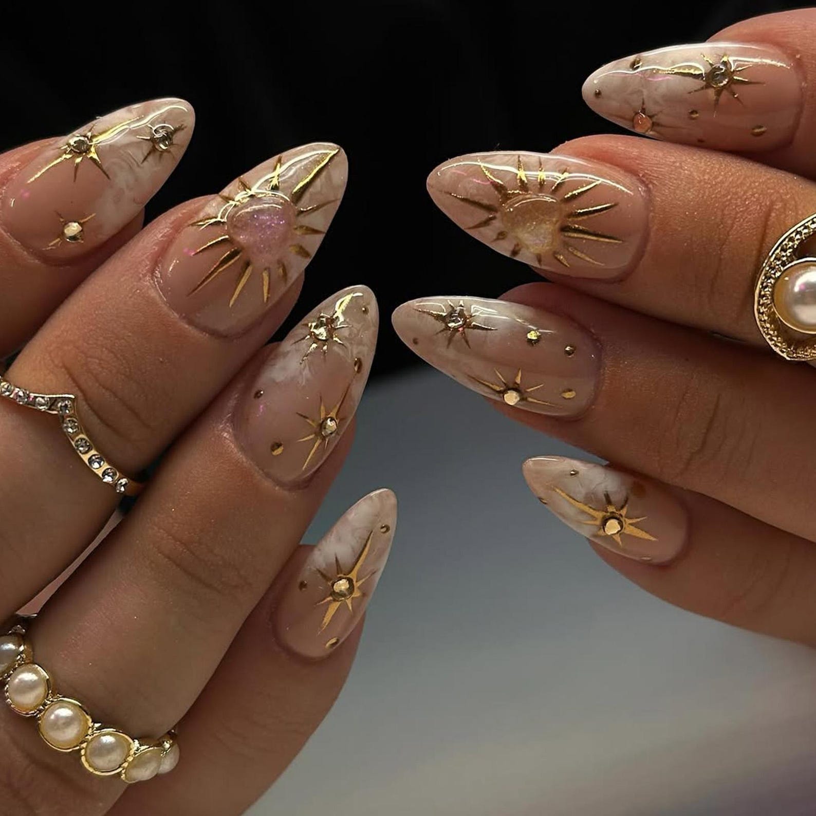 Luxury Nude Gold Handmade Press on nails