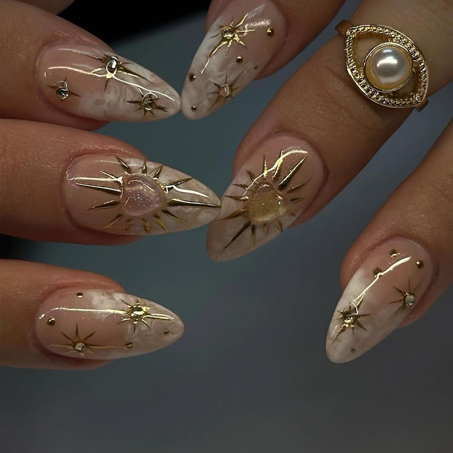 Luxury Nude Gold Handmade Press on nails