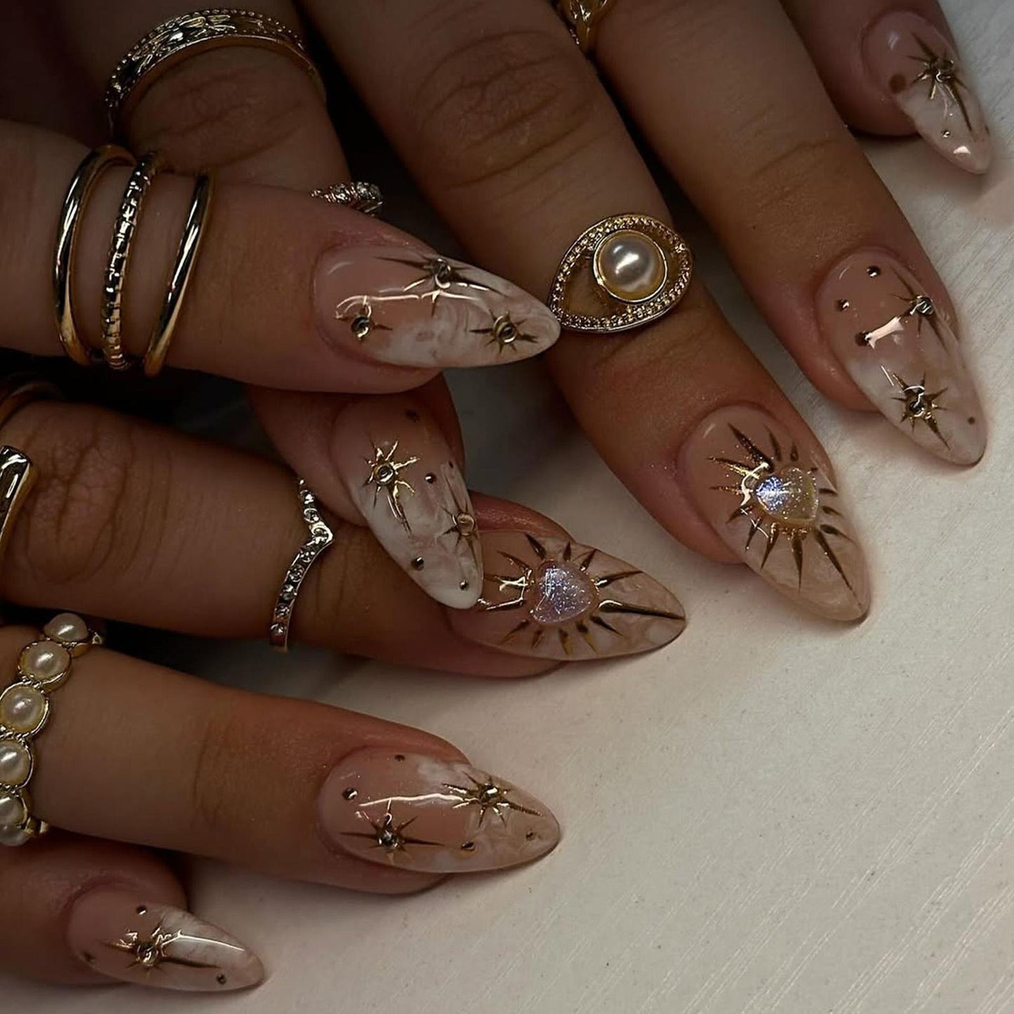 Luxury Nude Gold Handmade Press on nails