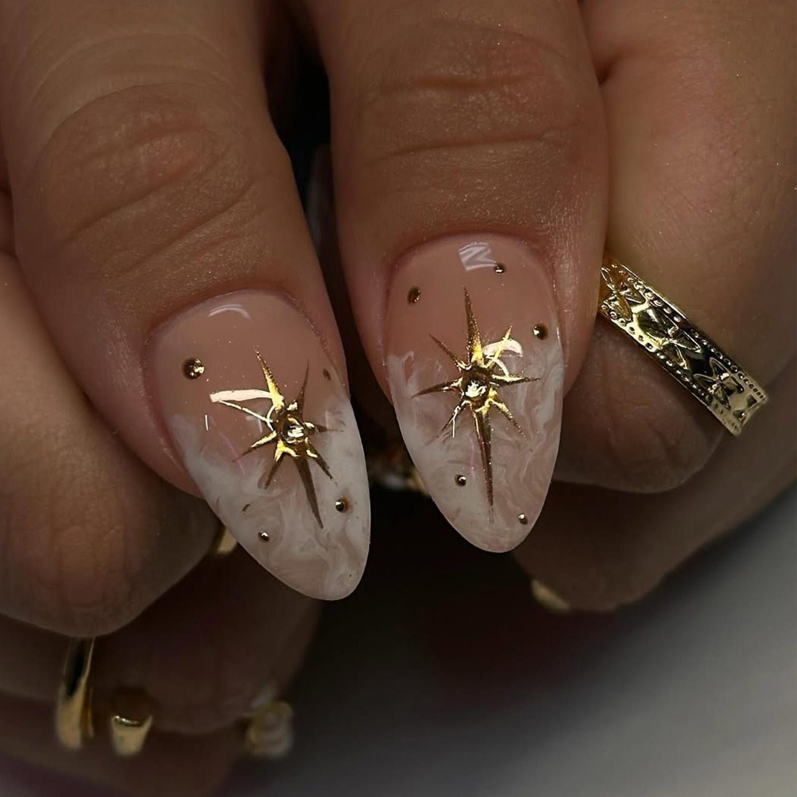 Luxury Nude Gold Handmade Press on nails