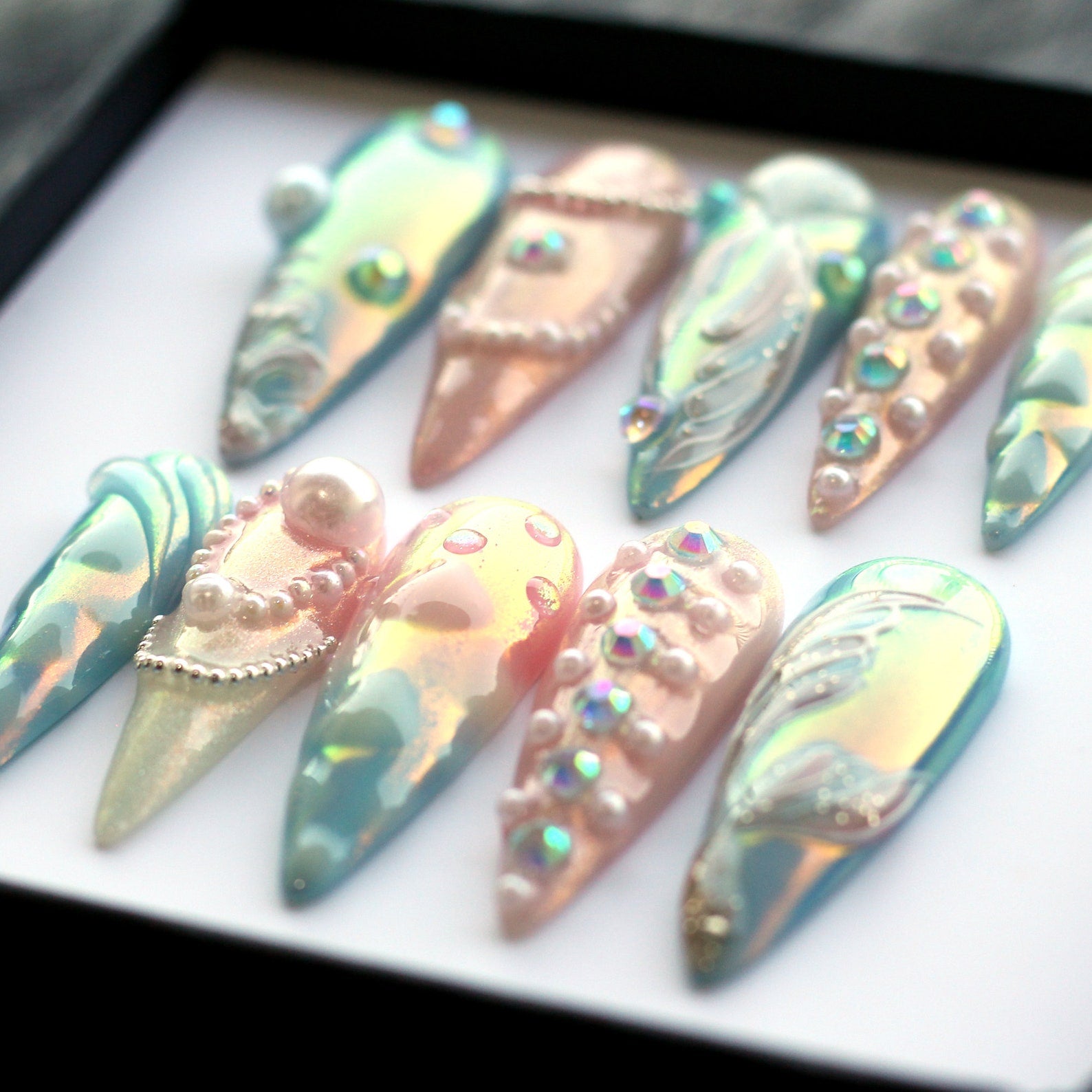 Mermaid Aurora Handmade Press on nails - Summer Nails 