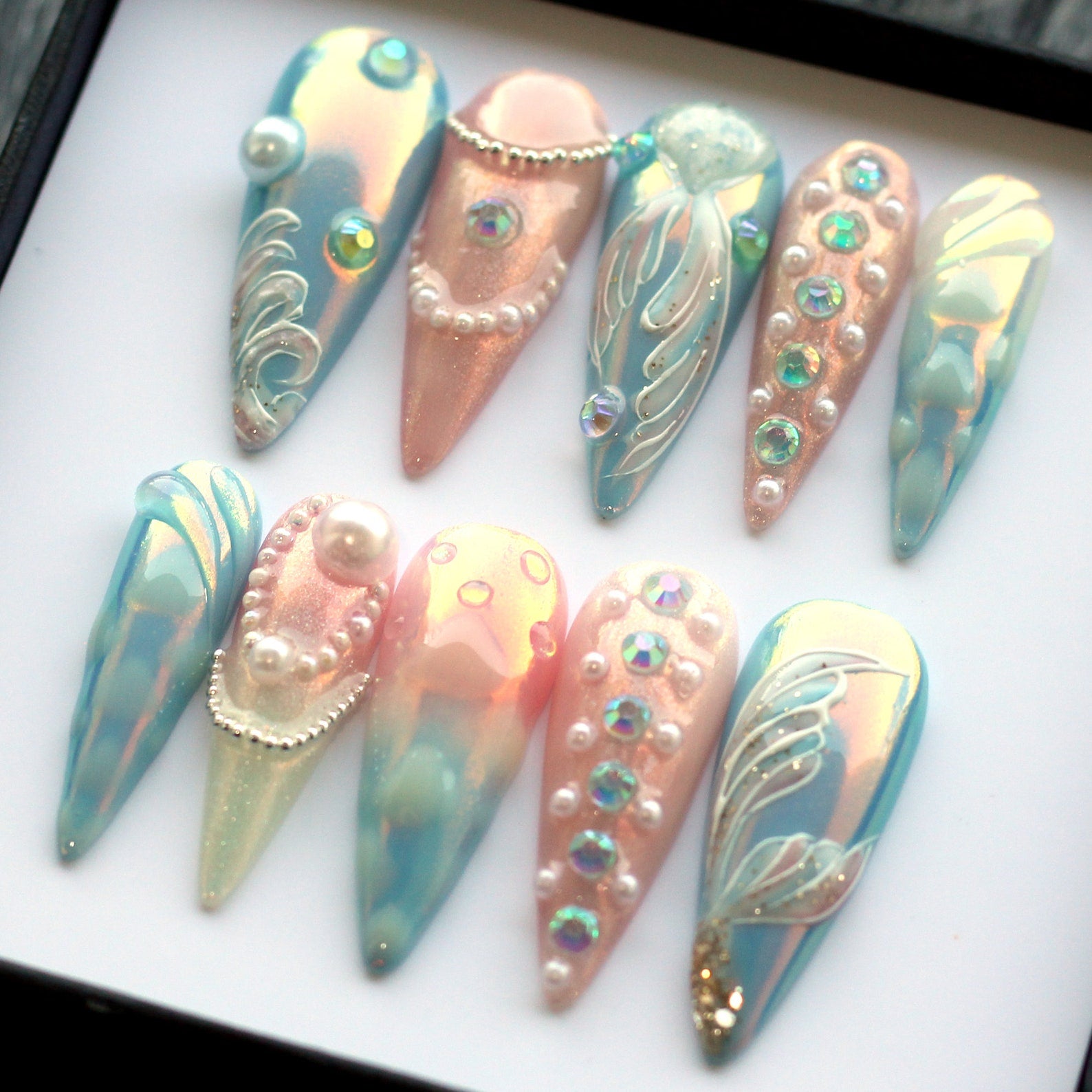 Mermaid Aurora Handmade Press on nails - Summer Nails 