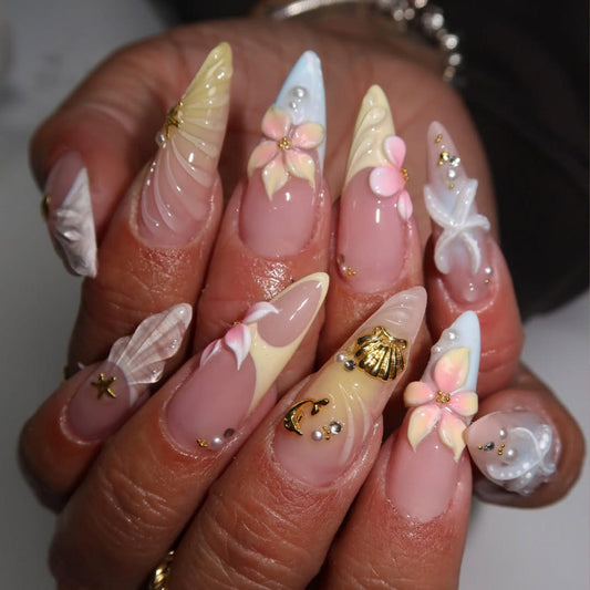 Mermaid Pink Blue Handmade Press on nails - Summer Nails