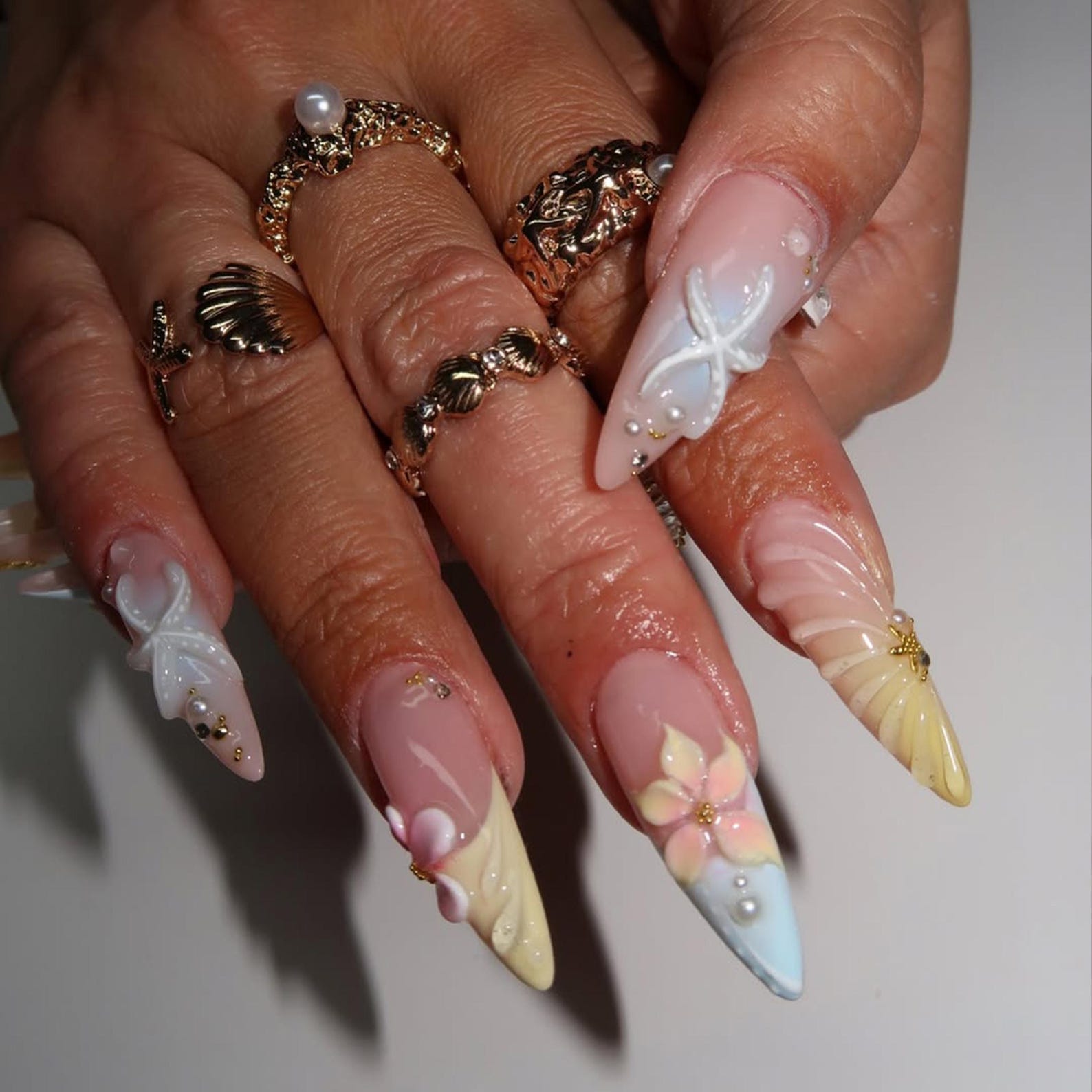 Mermaid Pink Blue Handmade Press on nails - Summer Nails