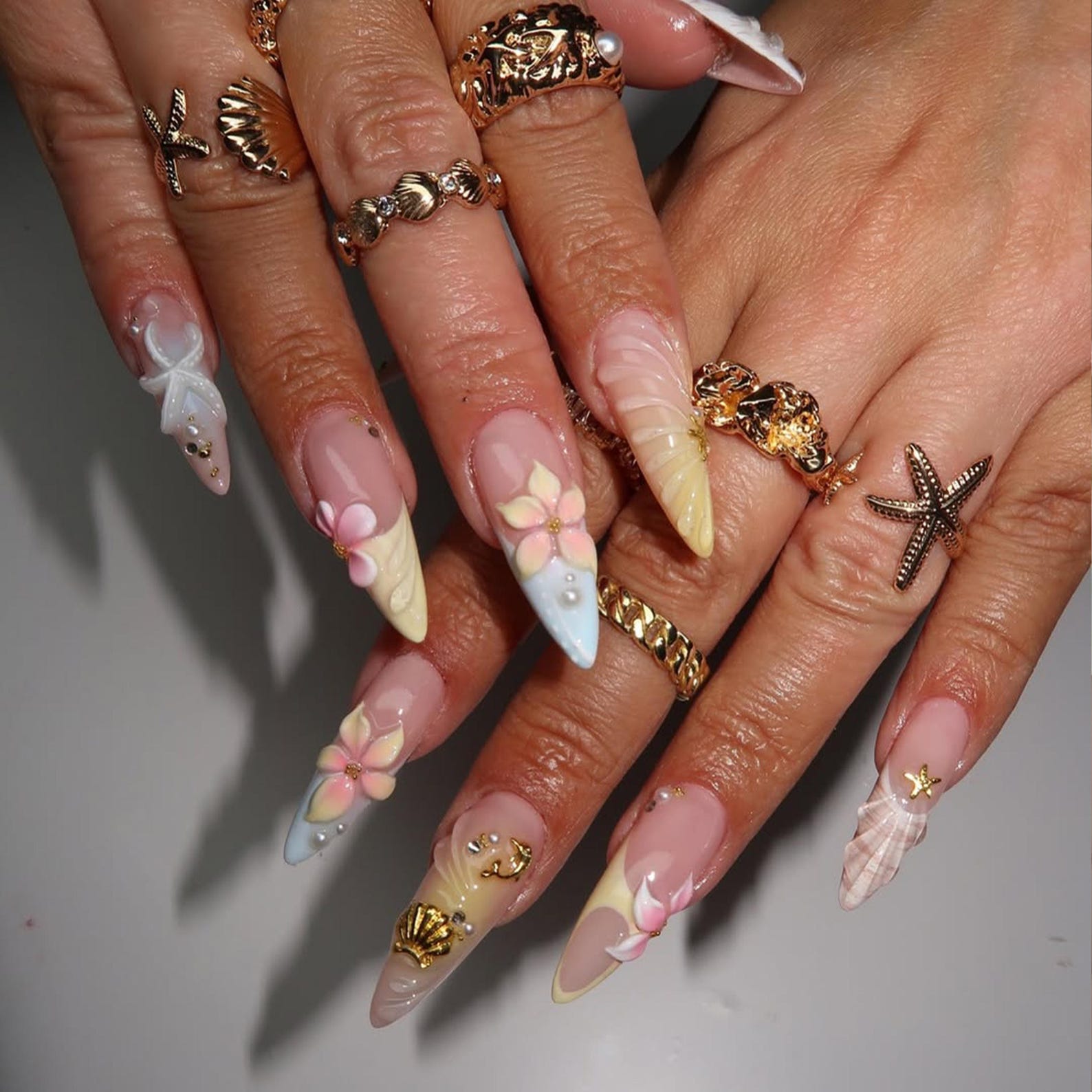 Mermaid Pink Blue Handmade Press on nails - Summer Nails