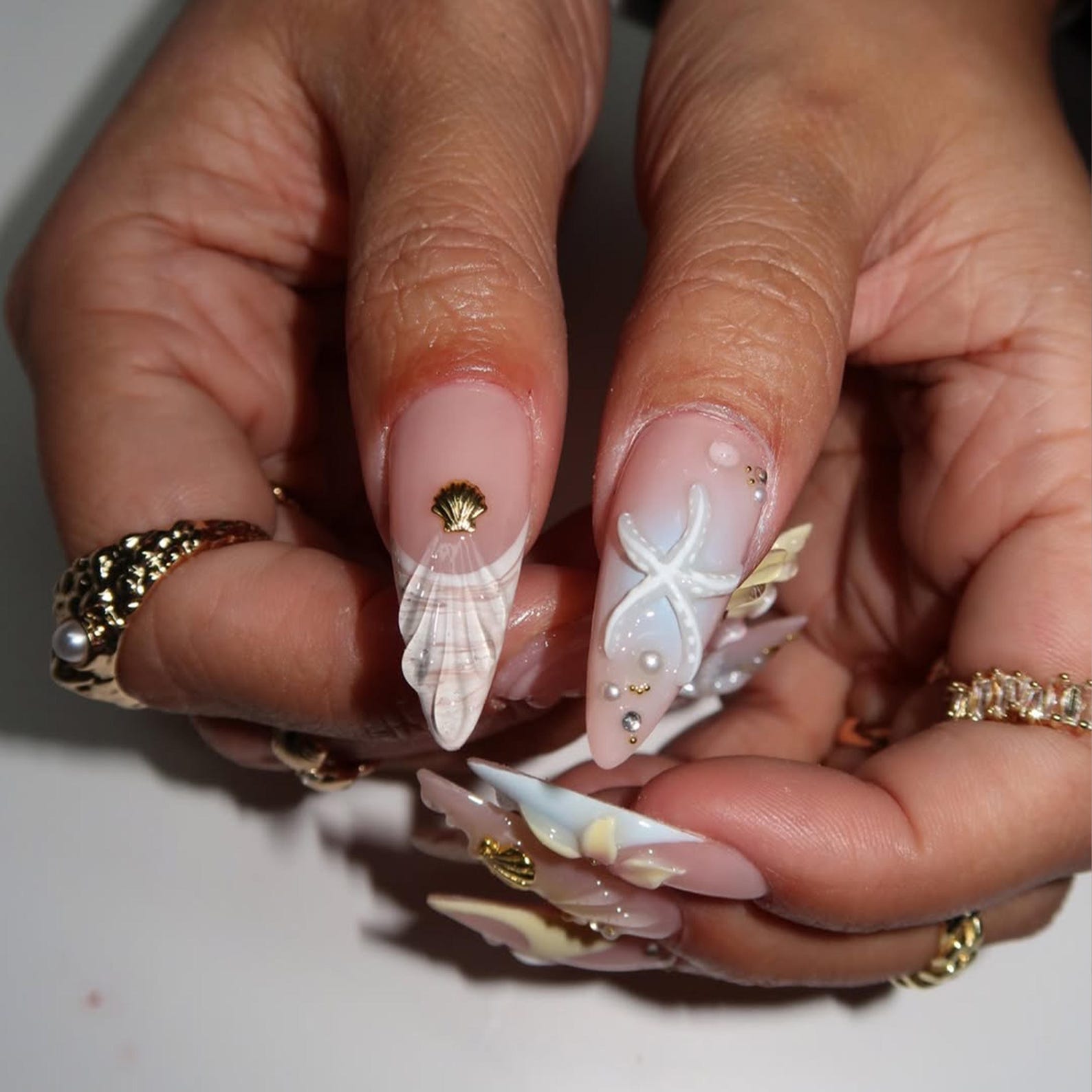 Mermaid Pink Blue Handmade Press on nails - Summer Nails