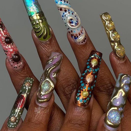 Metallic & Opal Sculpted Handmade Press on nails - Summer Nails