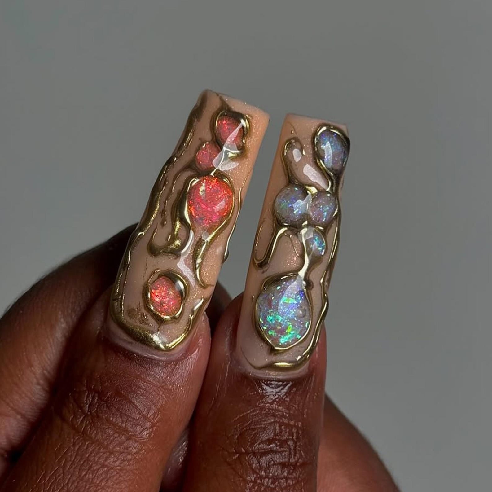 Metallic & Opal Sculpted Handmade Press on nails - Summer Nails
