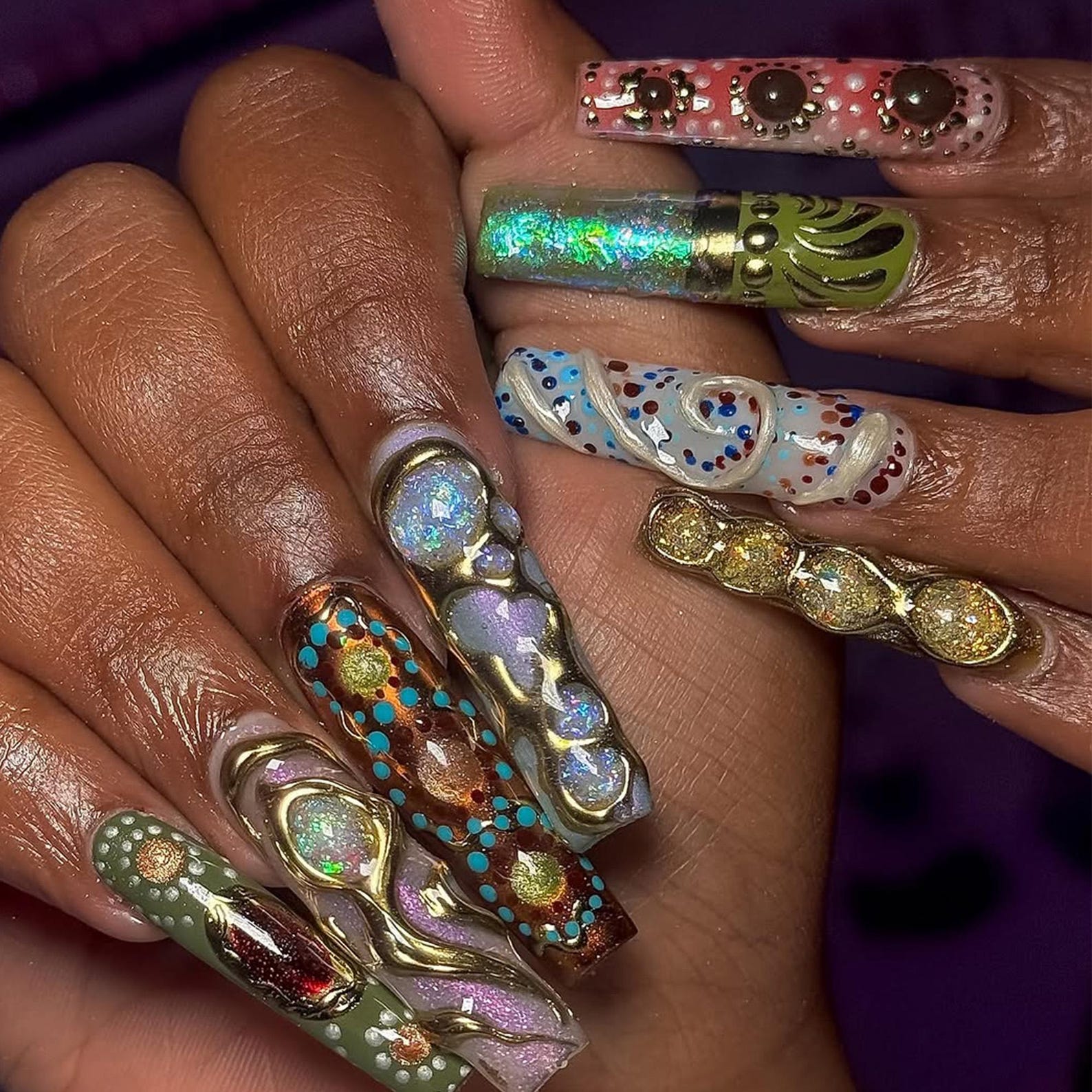 Metallic & Opal Sculpted Handmade Press on nails - Summer Nails