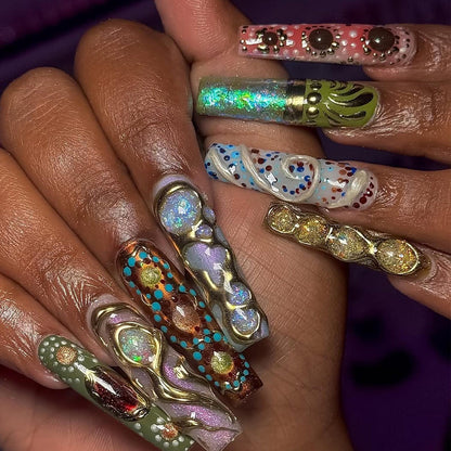 Metallic & Opal Sculpted Handmade Press on nails - Summer Nails