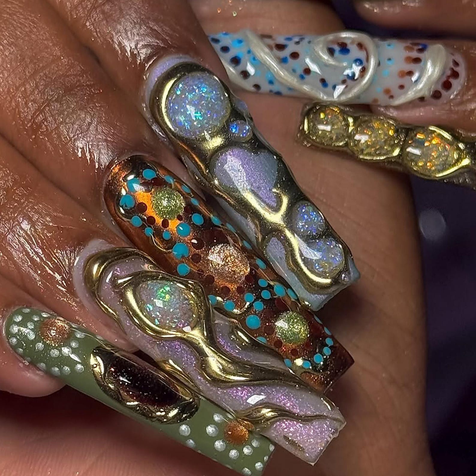 Metallic & Opal Sculpted Handmade Press on nails - Summer Nails