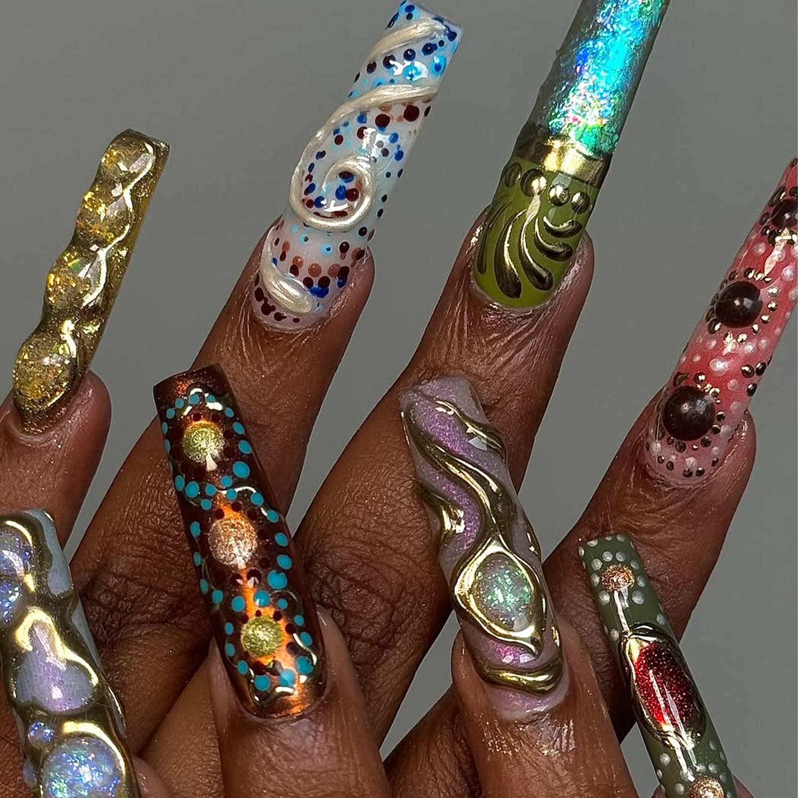 Metallic & Opal Sculpted Handmade Press on nails - Summer Nails