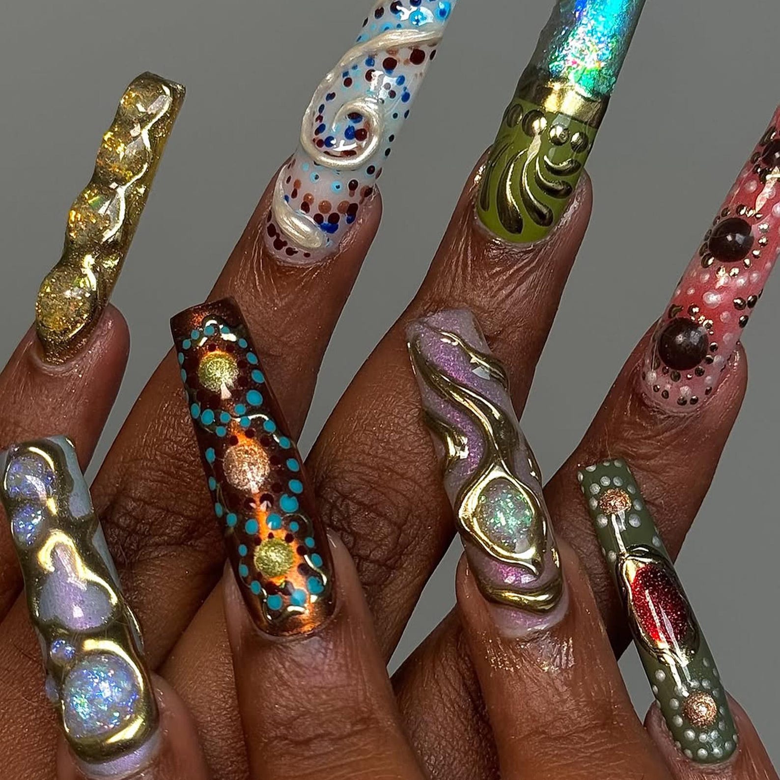 Metallic & Opal Sculpted Handmade Press on nails - Summer Nails