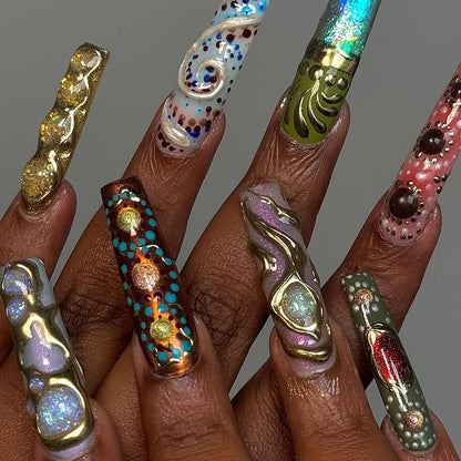 Metallic & Opal Sculpted Handmade Press on nails - Summer Nails