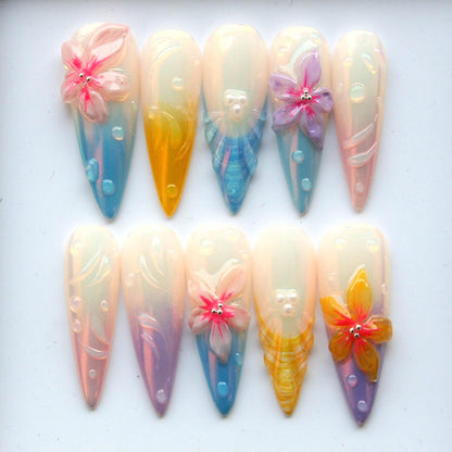 Pastel Tone Daisies Handmade Press on nails - Summer Nails