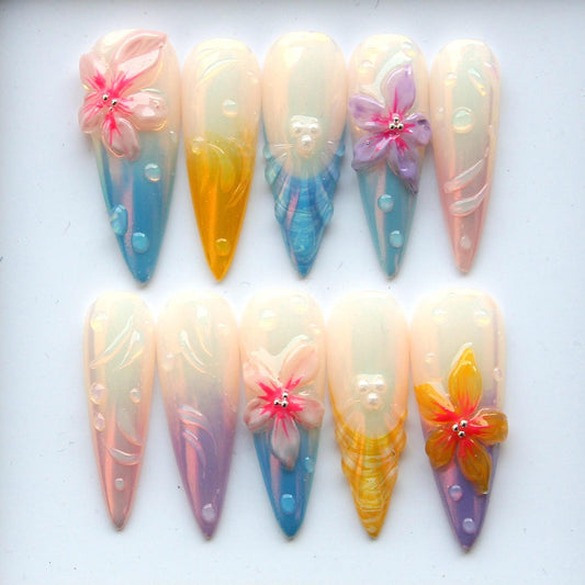 Pastel Tone Daisies Handmade Press on nails - Summer Nails