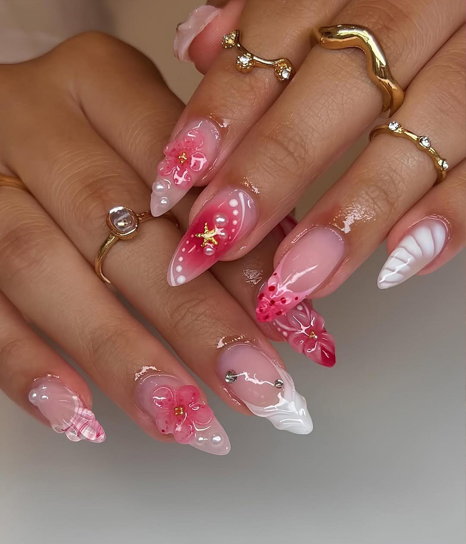 Pink Blossom Romantic Handmade Press on nails - Summer Nails