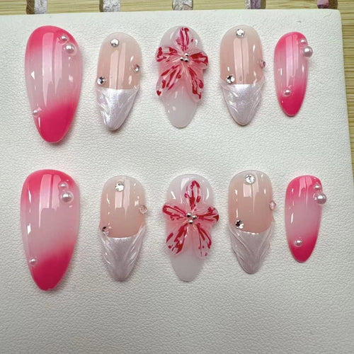 Pink Flower Handmade Press on nails