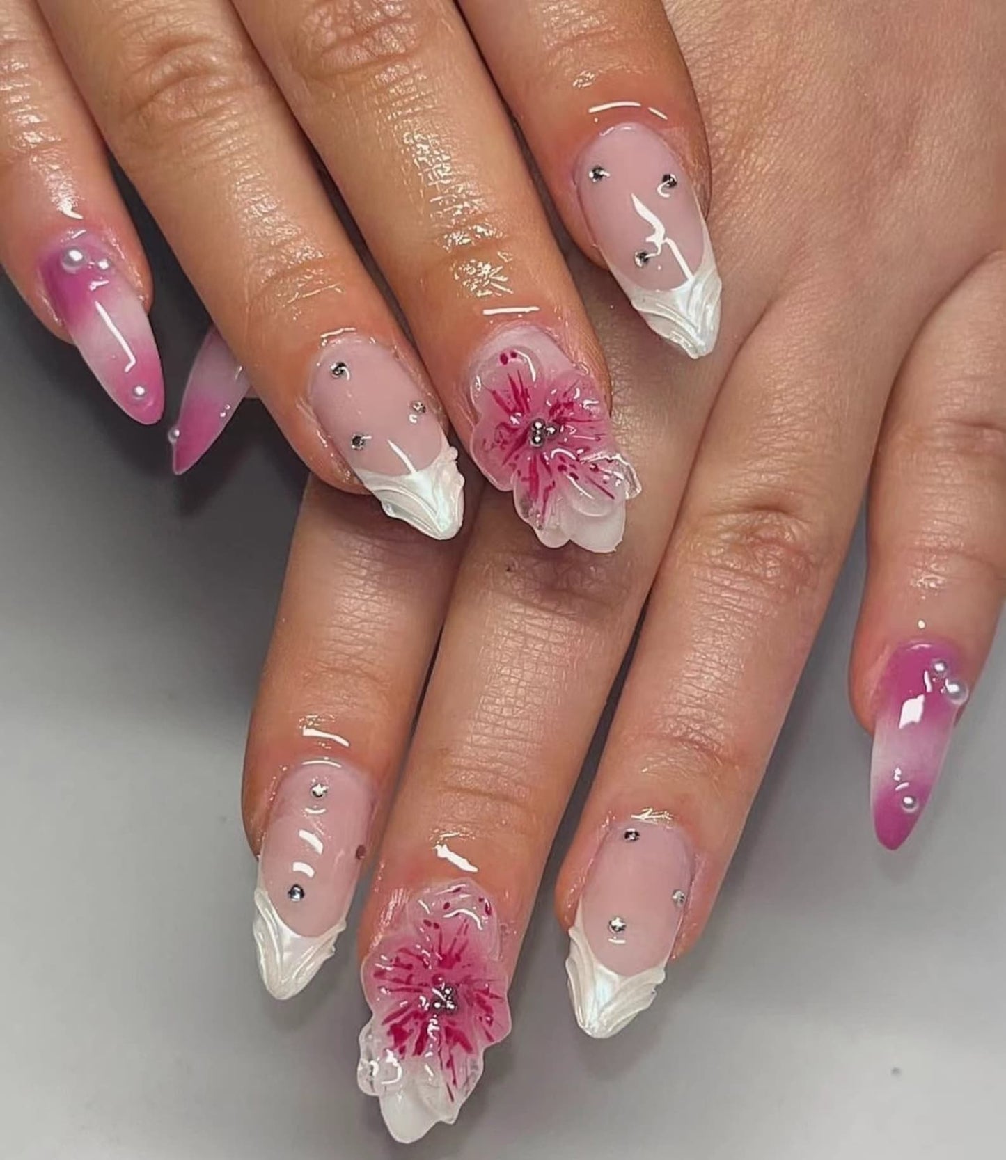 Pink Flower Handmade Press on nails