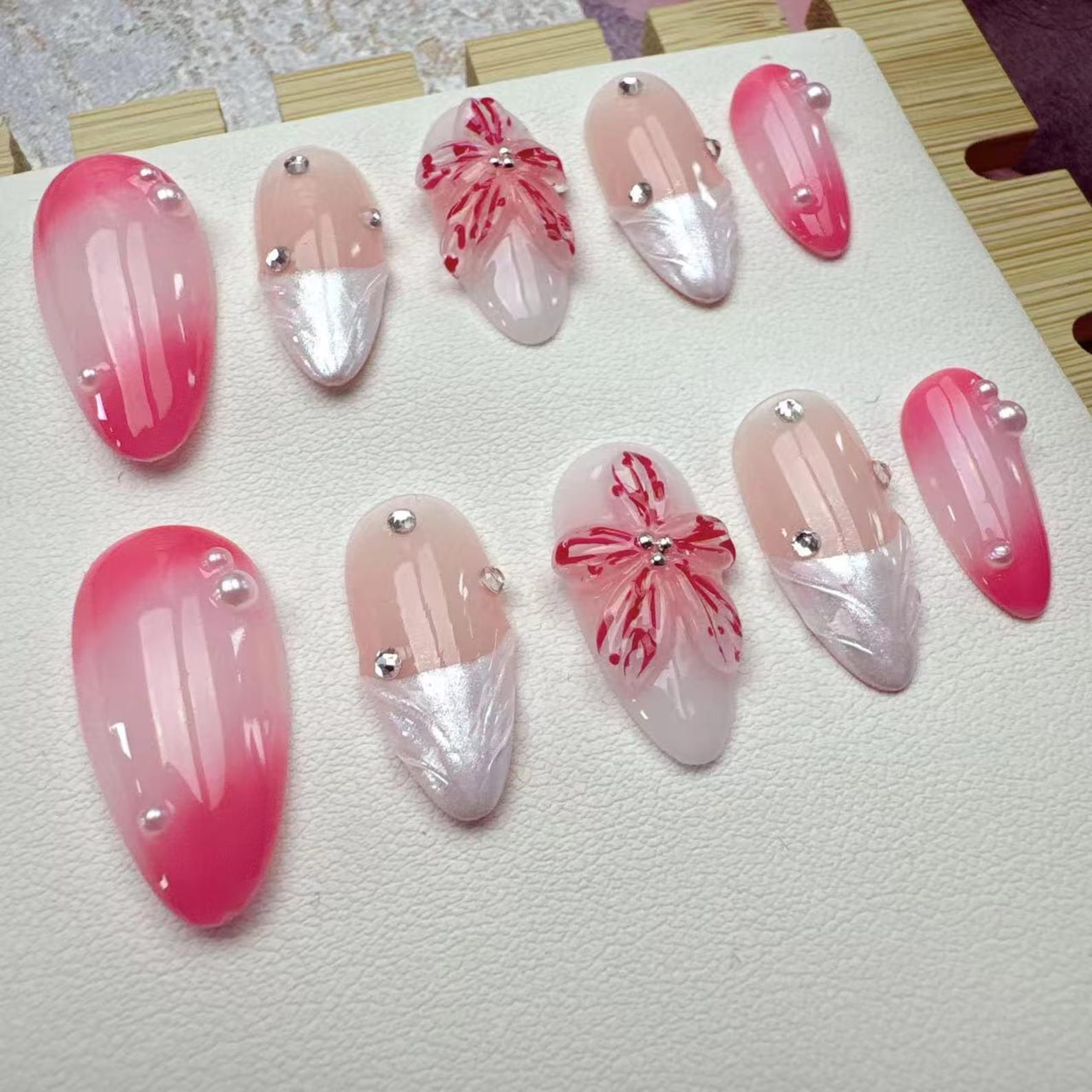 Pink Flower Handmade Press on nails