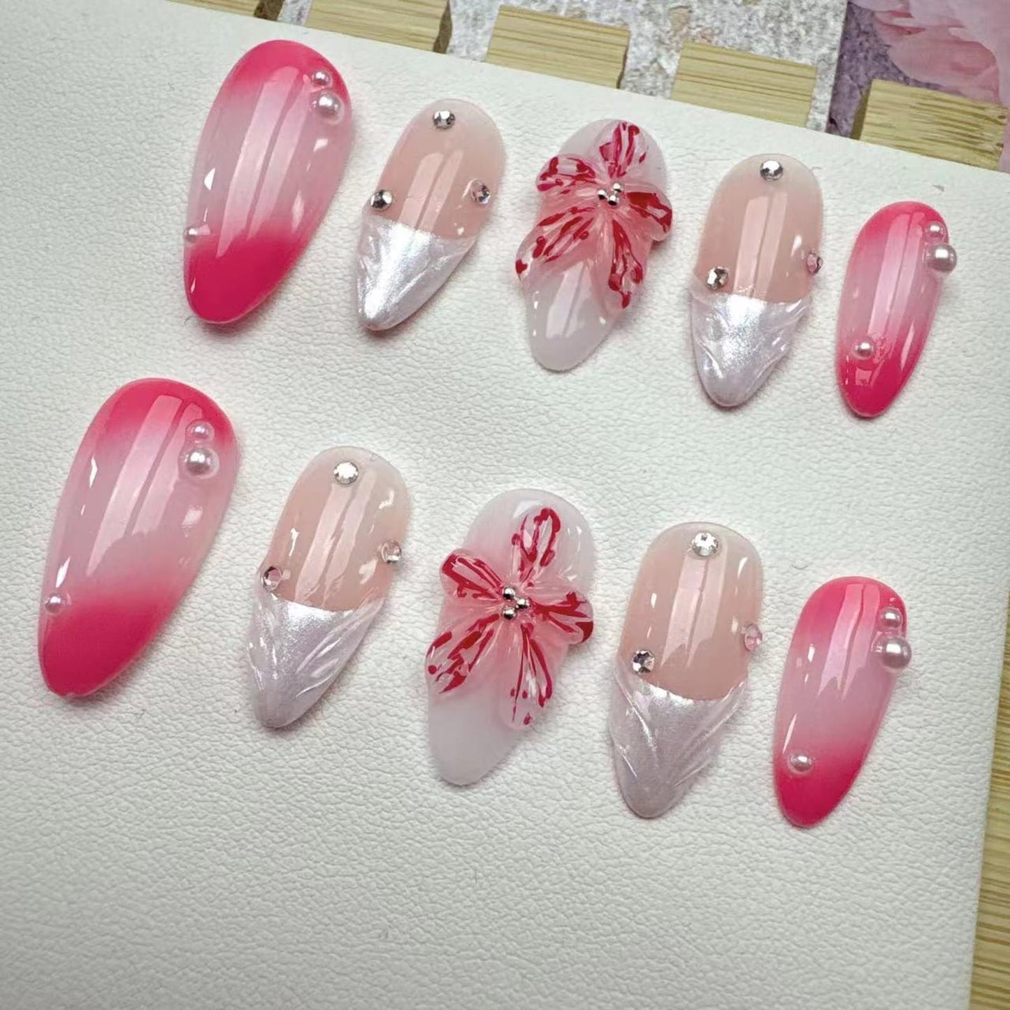 Pink Flower Handmade Press on nails
