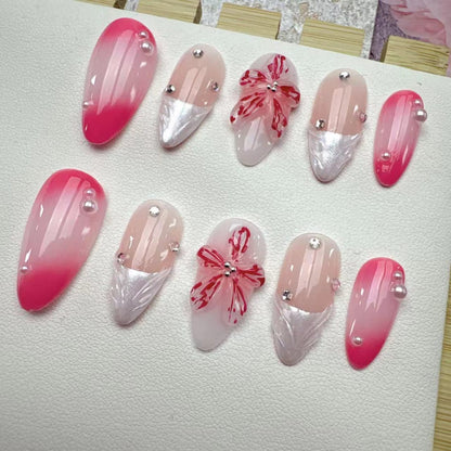 Pink Flower Handmade Press on nails
